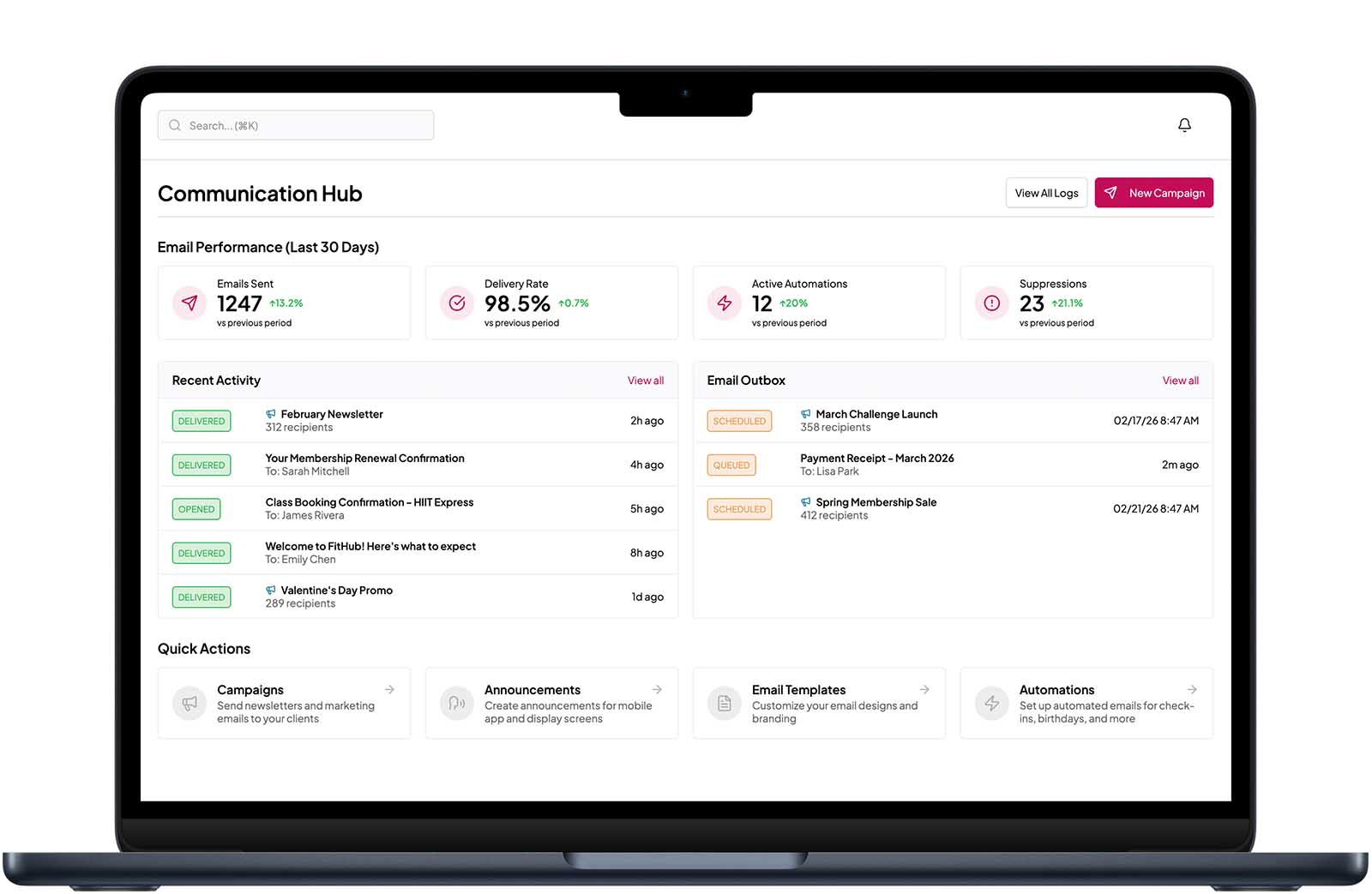 Gym automation software for member messaging, campaigns, and automated communication workflows