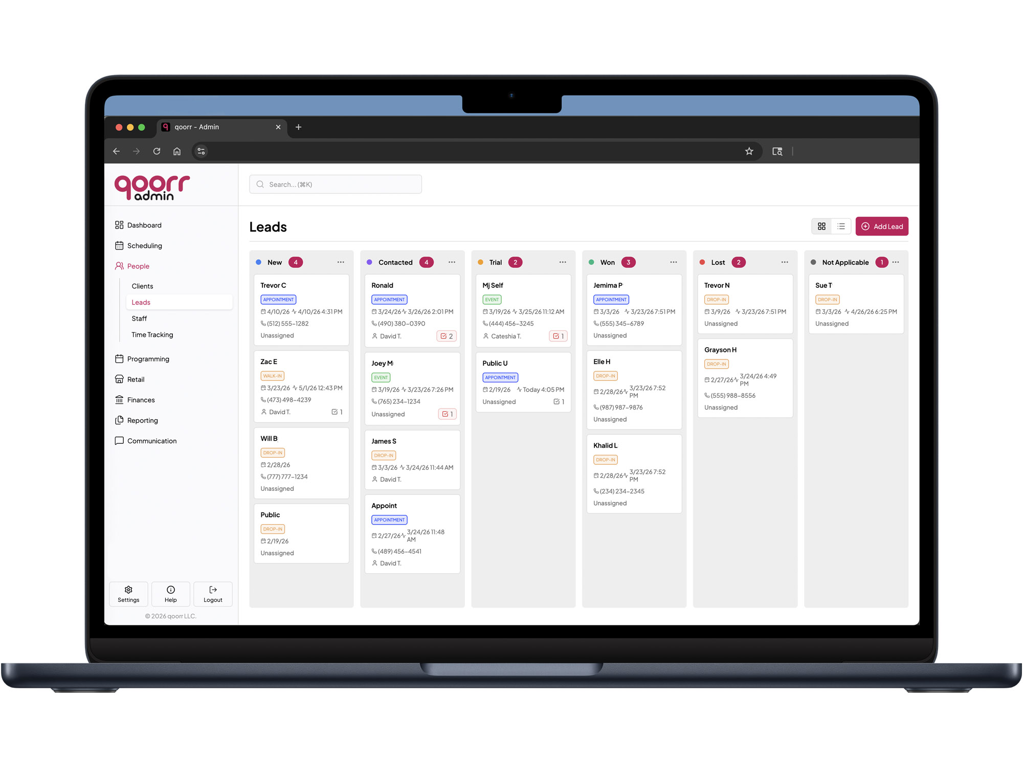 qoorr lead management and CRM pipeline on Mac